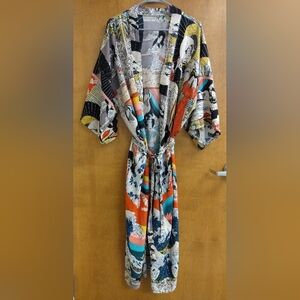 Open front robe with belt tie